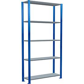 Schulte Lagertechnik Boutloos rekkensysteem MultiPlus250, Startvak, 5 legborden, dwarsverbindingen, B 1000 x D 300 x H 2000 mm, Gentiaanblauw RAL 5010