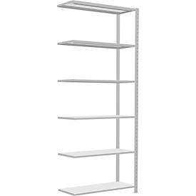 Schulte Lagertechnik MultiPlus250 rekkensysteem zonder schroeven, aanbouwrek, 6 legborden, dwarsverbindingen, B 1000 x D 400 x H 2500 mm, lichtgrijs RAL 7035