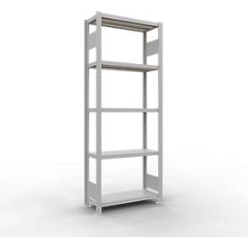 Schulte Lagertechnik MULTIplus 250 legbordstelling, basisrek, lengte grendel, 2000x750x300 mm, 5 legborden, lichtgrijs