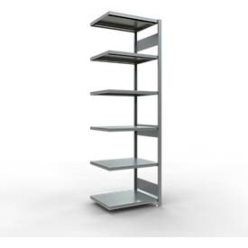 Schulte Lagertechnik MULTIplus 250 boutloos rekkensysteem, boutloze aanbouwstelling, lengte bout, 2500x750x600 mm, 6 legborden, verzinkt