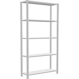 Schulte Lagertechnik MultiPlus250 rekkensysteem zonder schroeven, basisrek, 5 legborden, dwarsverbindingen, B 1000 x D 300 x H 2000 mm, lichtgrijs RAL 7035