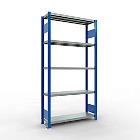Schulte Lagertechnik MULTIplus 250 boutloos rekkensysteem, basisrek, lengte bout, 2000x1000x300 mm, 5 legborden, gentiaanblauw/verzinkt