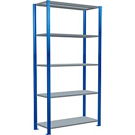 Schulte Lagertechnik boutloos rekkensysteem MultiPlus250, basisrek, 5 legborden, dwarsverbindingen, B 1000 x D 400 x H 2000 mm, gentiaanblauw RAL 5010