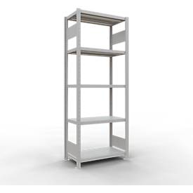 Schulte Lagertechnik MULTIplus 250 legbordstelling, basisrek, lengte grendel, 2000x750x400 mm, 5 legborden, lichtgrijs