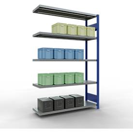 Schulte Lagertechnik MULTIplus 250 rekkensysteem zonder grendel, lengte grendel, 2000x1300x400 mm, 5 legborden, gentiaanblauw/verzinkt.