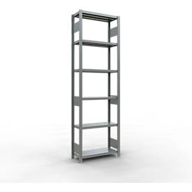 Schulte Lagertechnik MULTIplus 250 boutloos rekkensysteem, basisrek, lengte bout, 2500x750x300 mm, 6 legborden, gegalvaniseerd