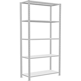 Schulte Lagertechnik MultiPlus250 rekkensysteem zonder schroeven, basisrek, 5 legborden, dwarsverbindingen, B 1000 x D 400 x H 2000 mm, lichtgrijs RAL 7035
