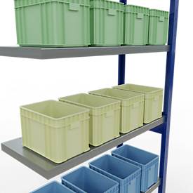 Schulte Lagertechnik boutloos rekkensysteem MULTIplus 250, aanbouwvak, lengte bout, 2500x1000x400 mm, 6 legborden, gentiaanblauw/verzinkt