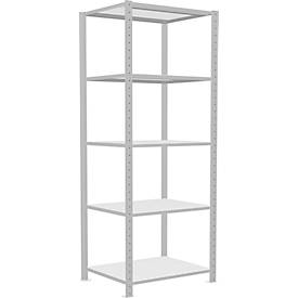 Schulte Lagertechnik MultiPlus250 rekkensysteem zonder schroeven, basisrek, 5 legborden, dwarsverbindingen, B 750 x D 600 x H 2000 mm, lichtgrijs RAL 7035