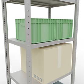 Schulte Lagertechnik MULTIplus 250 legbordstelling, basisrek, lengte grendel, 2000x750x500 mm, 5 legborden, lichtgrijs