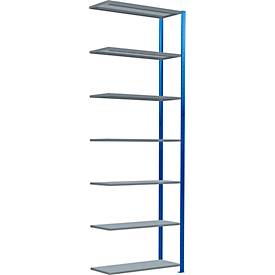 Schulte Lagertechnik rekkensysteem MultiPlus250, aanbouwvak, 7 legborden, dwarsverbindingen, B 1000 x D 400 x H 3000 mm, gentiaanblauw RAL 5010