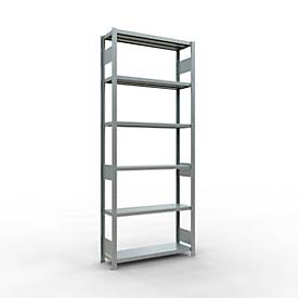 Schulte Lagertechnik MULTIplus 250 boutloos rekkensysteem, basisrek, lengte bout, 2500x1000x300 mm, 6 legborden, gegalvaniseerd
