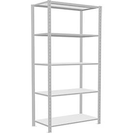 Schulte Lagertechnik MULTIplus250 rekkensysteem zonder bouten, basisrek, B 1000 x D 500 x H 2000 mm, 5 legborden, dwarsverbindingen, tot 1300 kg, lichtgrijs