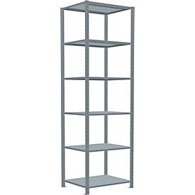 Schulte Lagertechnik MultiPlus250 rekkensysteem zonder schroeven, basisrek, 6 legborden, dwarsverbindingen, B 750 x D 600 x H 2500 mm, zilvergrijs/verzinkt