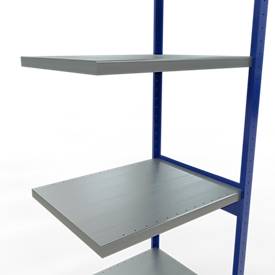 Schulte Lagertechnik MULTIplus 250 boutloos rekkensysteem, boutloze aanbouwstelling, lengte bout, 3000x750x600 mm, 7 legborden, gentiaanblauw/verzinkt