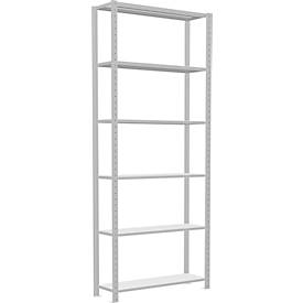 Schulte Lagertechnik MultiPlus250 rekkensysteem zonder schroeven, basisrek, 6 legborden, dwarsverbindingen, B 1000 x D 300 x H 2500 mm, lichtgrijs RAL 7035