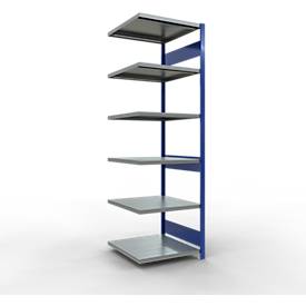 Schulte Lagertechnik MULTIplus 250 boutloos rekkensysteem, boutloze aanbouwstelling, lengte bout, 2500x750x800 mm, 6 legborden, gentiaanblauw/verzinkt