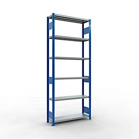 Schulte Lagertechnik MULTIplus 250 boutloos rekkensysteem, basisrek, lengte bout, 2500x1000x300 mm, 6 legborden, gentiaanblauw/verzinkt
