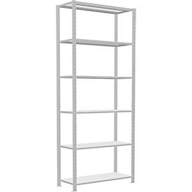 Schulte Lagertechnik MultiPlus250 rekkensysteem zonder schroeven, basisrek, 6 legborden, dwarsverbindingen, B 1000 x D 400 x H 2500 mm, lichtgrijs RAL 7035