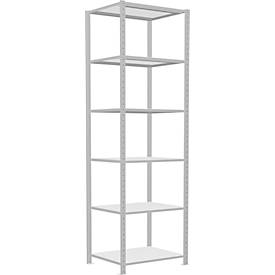 Schulte Lagertechnik MultiPlus250 rekkensysteem zonder schroeven, basisrek, 6 legborden, dwarsverbindingen, B 750 x D 600 x H 2500 mm, lichtgrijs RAL 7035