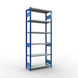 Schulte Lagertechnik MULTIplus 250 boutloos rekkensysteem, basisrek, lengte bout, 2500x1000x400 mm, 6 legborden, gentiaanblauw/verzinkt