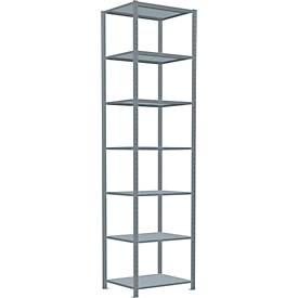 Schulte Lagertechnik MultiPlus250 rekkensysteem zonder schroeven, basisrek, 7 legborden, dwarsverbindingen, B 750 x D 600 x H 3000 mm, zilvergrijs/verzinkt