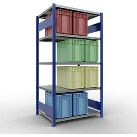 Schulte Lagertechnik MULTIplus 250 boutloos rekkensysteem, basisrek, lengte bout, 2000x1000x800 mm, 5 legborden, gentiaanblauw/verzinkt