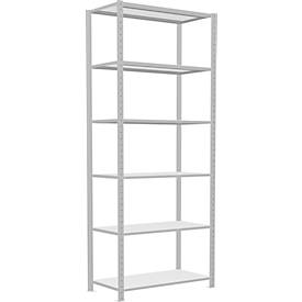 Schulte Lagertechnik MULTIplus250 rekkensysteem zonder bouten, basisrek, B 1000 x D 500 x H 2500 mm, 6 legborden, dwarsverbindingen, tot 1700 kg, lichtgrijs