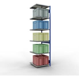 Schulte Lagertechnik MULTIplus 250 boutloos rekkensysteem, boutloze aanbouwstelling, lengte bout, 3000x750x800 mm, 7 legborden, gentiaanblauw/verzinkt