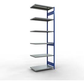 Schulte Lagertechnik MULTIplus 250 boutloos rekkensysteem, boutloze aanbouwstelling, lengte bout, 3000x1000x600 mm, 7 legborden, gentiaanblauw/verzinkt