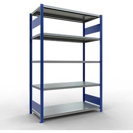 Schulte Lagertechnik MULTIplus 250 legbordstelling, basisrek, lengte grendel, 2000x1300x600 mm, 5 legborden, gentiaanblauw/verzinkt