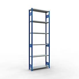 Schulte Lagertechnik boutloos rekkensysteem MULTIplus 250, basisrek, lengte bout, 3000x1000x300 mm, 7 legborden, gentiaanblauw/verzinkt