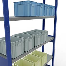 Schulte Lagertechnik MULTIplus 250 legbordstelling, basisrek, lengte grendel, 2500x1300x300 mm, 6 legborden, gentiaanblauw/verzinkt