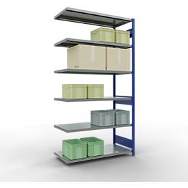 Schulte Lagertechnik MULTIplus 250 rekkensysteem zonder grendel, lengte grendel, 2500x1300x600 mm, 6 legborden, gentiaanblauw/verzinkt.