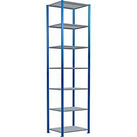 Schulte Lagertechnik boutloos rekkensysteem MultiPlus250, basisrek, 7 legborden, dwarsverbindingen, B 750 x D 600 x H 3000 mm, gentiaanblauw RAL 5010