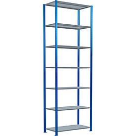Schulte Lagertechnik MULTIplus250 rekkensysteem zonder bouten, basisrek, B 1000 x D 500 x H 3000 mm, 7 legborden, dwarsverbindingen, tot 2300 kg, gentiaanblauw