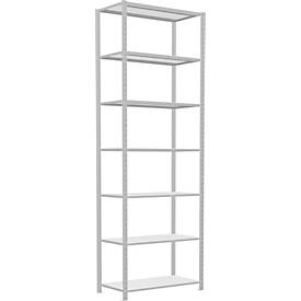 Schulte Lagertechnik MULTIplus250 rekkensysteem zonder bouten, basisrek, B 1000 x D 500 x H 3000 mm, 7 legborden, dwarsverbindingen, tot 2300 kg, lichtgrijs