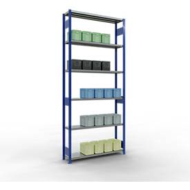 Schulte Lagertechnik MULTIplus 250 boutloos rekkensysteem, basisrek, lengte bout, 3000x1300x300 mm, 7 legborden, gentiaanblauw/verzinkt