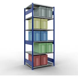 Schulte Lagertechnik MULTIplus 250 boutloos rekkensysteem, basisrek, lengte bout, 2500x1000x800 mm, 6 legborden, gentiaanblauw/verzinkt