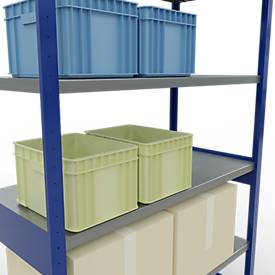 Schulte Lagertechnik MULTIplus 250 legbordstelling, basisrek, lengte grendel, 2500x1300x600 mm, 6 legborden, gentiaanblauw/verzinkt
