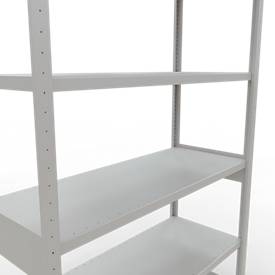 Schulte Lagertechnik MULTIplus 250 legbordstelling, basisrek, lengte grendel, 2500x1300x500 mm, 6 legborden, lichtgrijs