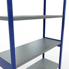 Schulte Lagertechnik boutloos rekkensysteem MULTIplus 250, basisrek, lengte bout, 3000x1300x500 mm, 7 legborden, gentiaanblauw/verzinkt