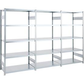 ORDO Insteekstelling  Industry - stalen - 1 basisrek + 2 aanbouwrekken - modulair - B 3080 x D 435 x H 2000 mm - draagvermogen 1200 kg - 15 legborden - verzinkt