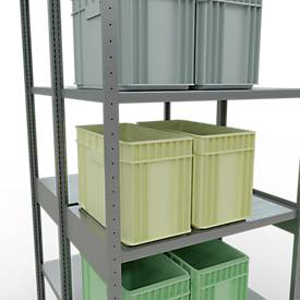 Schulte Lagertechnik  Dubbele basisrekken MULTIPlus250 insteeksysteem - 3000x1000x(2x600) mm, 14 legborden, gegalvaniseerd