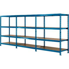 SZ Metall Compleet aanbod lange draagarmstellingen 600, B 4650 x D 800 x H 2400 mm, 1 startvak, 2 opzetvakken & 12 legborden, staal, hemelsblauw RAL 5015