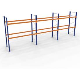 Schulte Lagertechnik palletstelling, basisstelling, B 8444 x D 1100 x H 3000 mm, 4 niveaus, palletgewicht tot 1000 kg, vakbelasting 9000 kg, blauw/oranje