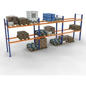 Schulte Lagertechnik palletstelling, basisstelling, B 8444 x D 1100 x H 5000 mm, 4 niveaus, palletgewicht tot 1000 kg, vakbelasting 9000 kg, blauw/oranje