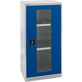 Schäfer Shop Genius Schaefer Shop Genius FS vitrinekast, 3 OH, afsluitbaar, 2 legborden, tot 250 kg, B 545 mm, staal, lichtgrijs RAL 7035/genziana blauw RAL 5010