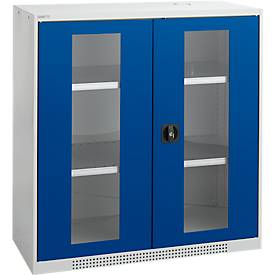 Schäfer Shop Genius Schaefer Shop Genius FS vitrinekast, 3 OH, afsluitbaar, 2 legborden, tot 450 kg, B 1055 mm, staal, lichtgrijs RAL 7035/genziana blauw RAL 5010