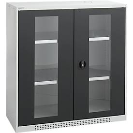 Schäfer Shop Genius FS vitrinekast, 3 OH, afsluitbaar, 2 legborden, tot 450 kg, B 1055 mm, staal, lichtgrijs RAL 7035/antracietgrijs RAL 7016
